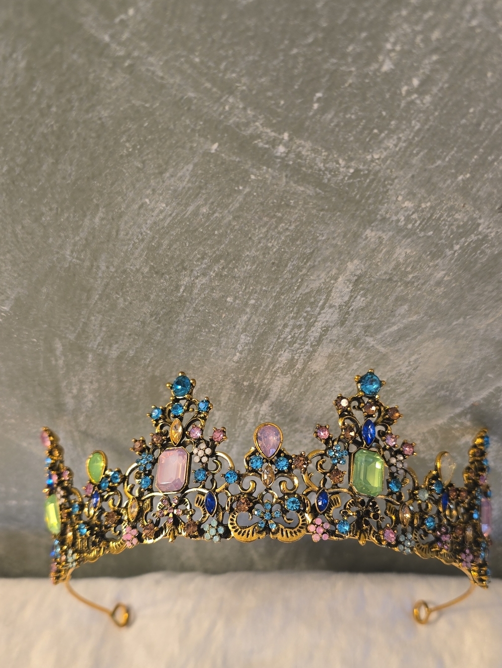 Gold Multicolor Crystal Tiara Crown - Women Accessories New